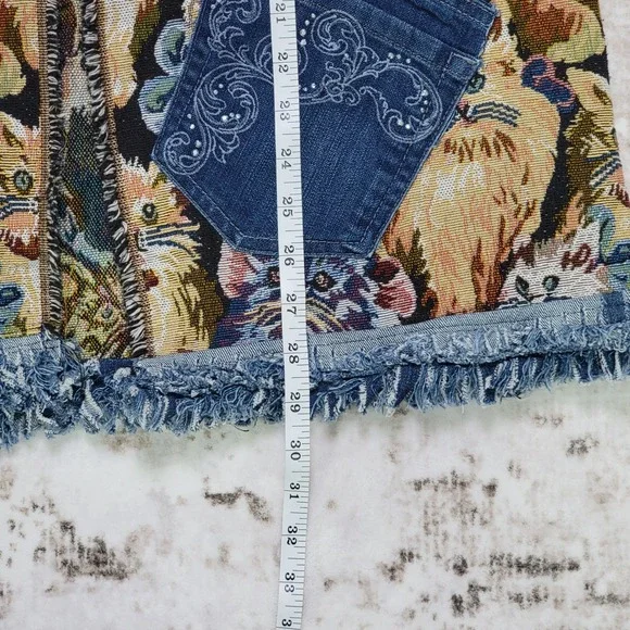 Handmade Cat Tapestry Vest Denim Trim Pockets Cottagecore Boho Upcycled - Picture 7 of 9